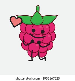 Vector Illustration of Raspberry Fruit Character with cute face, simple hands and leg line art on Isolated Background. Flat cartoon doodle style.