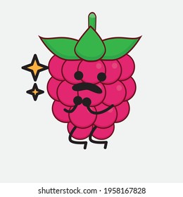 Vector Illustration of Raspberry Fruit Character with cute face, simple hands and leg line art on Isolated Background. Flat cartoon doodle style.