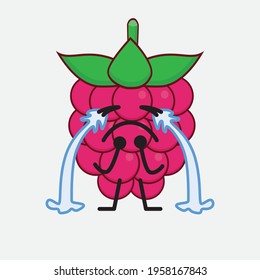 Vector Illustration of Raspberry Fruit Character with cute face, simple hands and leg line art on Isolated Background. Flat cartoon doodle style.