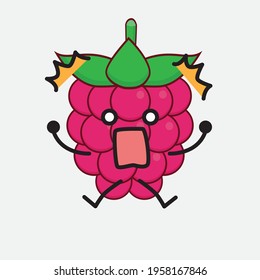 Vector Illustration of Raspberry Fruit Character with cute face, simple hands and leg line art on Isolated Background. Flat cartoon doodle style.