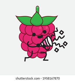 Vector Illustration of Raspberry Fruit Character with cute face, simple hands and leg line art on Isolated Background. Flat cartoon doodle style.