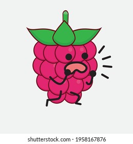 Vector Illustration of Raspberry Fruit Character with cute face, simple hands and leg line art on Isolated Background. Flat cartoon doodle style.