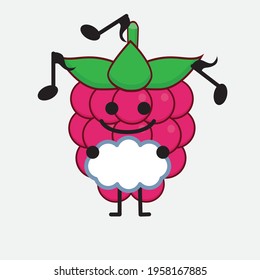 Vector Illustration of Raspberry Fruit Character with cute face, simple hands and leg line art on Isolated Background. Flat cartoon doodle style.