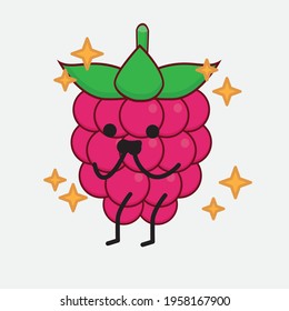 Vector Illustration of Raspberry Fruit Character with cute face, simple hands and leg line art on Isolated Background. Flat cartoon doodle style.