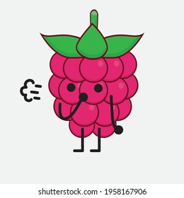 Vector Illustration of Raspberry Fruit Character with cute face, simple hands and leg line art on Isolated Background. Flat cartoon doodle style.