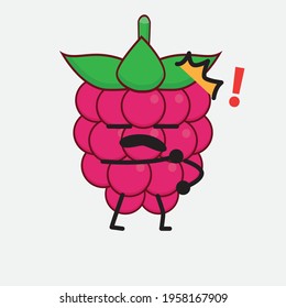Vector Illustration of Raspberry Fruit Character with cute face, simple hands and leg line art on Isolated Background. Flat cartoon doodle style.