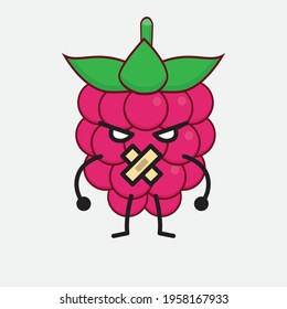 Vector Illustration of Raspberry Fruit Character with cute face, simple hands and leg line art on Isolated Background. Flat cartoon doodle style.