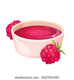 Ilustración vectorial de placa de mermelada de frambuesa aislada sobre fondo blanco.