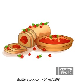 Vector illustration of a raspberry pie and raspberry bread