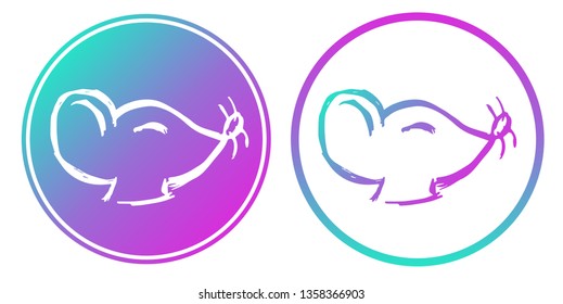 Vector Illustration of Rat Animal with Gradient Circle Blue and Violet. Logo, Sticker and Icon for Graphic Design.