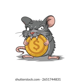 vector illustration of rat biting money, corruption and isolated on white background