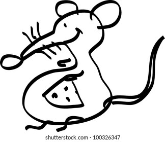 vector illustration rat with cheese  isolated on white