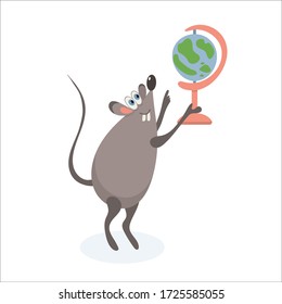 Vector illustration of a rat with a globe isolated on white. Great for t-shirts, posters, greeting cards.
