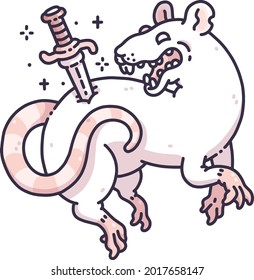 Vector illustration of Rat killed By Sword on white backgroud.