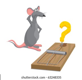 Vector illustration of rat located next to mousetrap