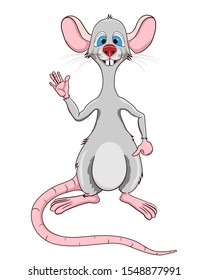 Vector illustration of a rat with a red nose. Cartoon rat. Symbol of 2020.