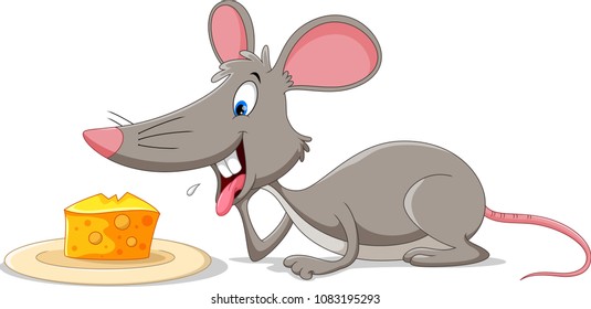 Vector illustration of rat and a slice of cheese