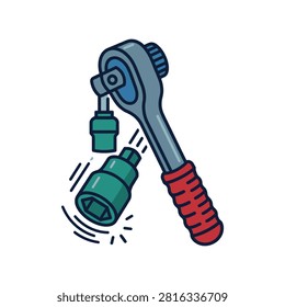 Vector illustration of a ratchet wrench with socket set