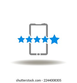 Vector illustration of rate five stars through smartphone app. Icon of feedback. Symbol of positive assessment.