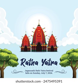 vector illustration of Rath Yatra Chariot Festival of Hindu God Lord Jagannath celebrated in Odisha India. Lord Jagannath, Balabhadra Subhadra. background, template, holidays, banner, poster events.