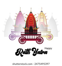 Vektorillustration des Rath Yatra Chariot Festivals des Hindu Gottes Lord Jagannath in Odisha Indien. Lord Jagannath, Balabhadra Subhadra. Hintergrund, Vorlage, Feiertage, Banner, Posterveranstaltungen.