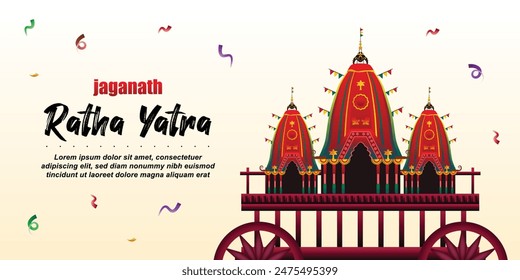 Vektorillustration des Rath Yatra Chariot Festivals des Hindu Gottes Lord Jagannath in Odisha Indien. Lord Jagannath, Balabhadra Subhadra. Hintergrund, Vorlage, Feiertage, Banner, Posterveranstaltungen.