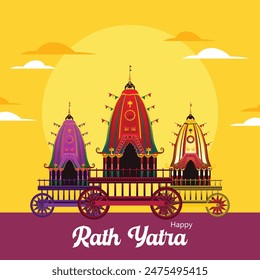 vector illustration of Rath Yatra Chariot Festival of Hindu God Lord Jagannath celebrated in Odisha India. Lord Jagannath, Balabhadra Subhadra. background, template, holidays, banner, poster events.