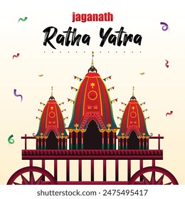 Vektorillustration des Rath Yatra Chariot Festivals des Hindu Gottes Lord Jagannath in Odisha Indien. Lord Jagannath, Balabhadra Subhadra. Hintergrund, Vorlage, Feiertage, Banner, Posterveranstaltungen.