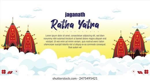 vector illustration of Rath Yatra Chariot Festival of Hindu God Lord Jagannath celebrated in Odisha India. Lord Jagannath, Balabhadra Subhadra. background, template, holidays, banner, poster events.