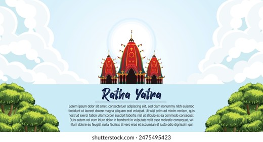 Vektorillustration des Rath Yatra Chariot Festivals des Hindu Gottes Lord Jagannath in Odisha Indien. Lord Jagannath, Balabhadra Subhadra. Hintergrund, Vorlage, Feiertage, Banner, Posterveranstaltungen.