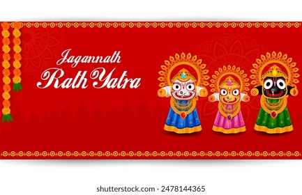 vector illustration of Rath Yatra Chariot Festival of Hindu God Lord Jagannath celebrated in Odisha India