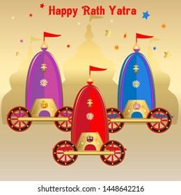 Vector Illustration of Ratha Yatra of Lord Jagannath, Balabhadra and Subhadra on Chariot.Odisha god Rathyatra Festival