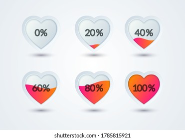 Vector Illustration Rating Hearts Set. Heart Shape Filled With Love