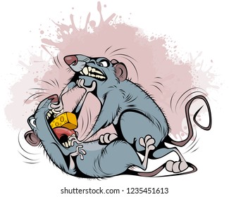 Vector illustration of rats fighting over prey