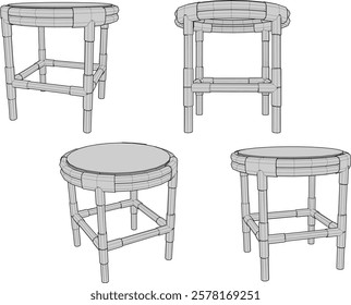 vector illustration of rattan table design vintage ethnic traditional modern