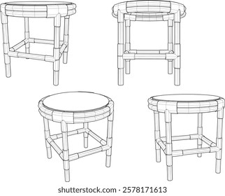 vector illustration of rattan table design vintage ethnic traditional modern