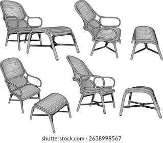 vector illustration of rattan wood chair furniture design for living room from traditional ethnic vintage wood