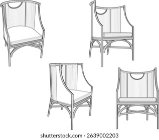 vector illustration of rattan wood chair furniture design for living room from traditional ethnic vintage wood