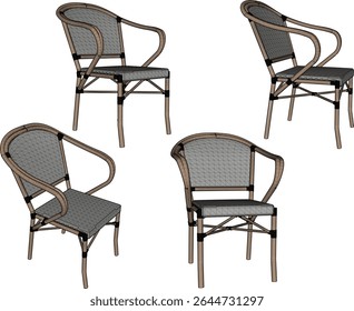 vector illustration of rattan wooden chair design terrace living room ethnic traditional