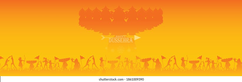 Imagen vectorial de Ravan con escena de guerra de Ramayana para el festival Dussehra de India.