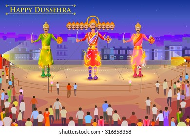 vector illustration of Ravana burning in Dussehra