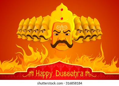 vector illustration of Ravana burning in fire on Dussehra