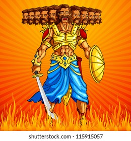 vector illustration of ravana and burning lanka