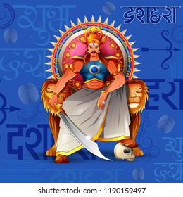 vector illustration of Ravana in Happy Navratri festival of India with Hindi word meaning Dussehra