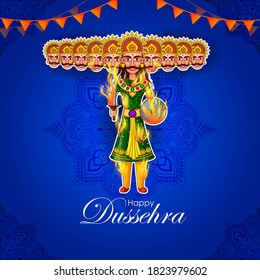 vector illustration of Ravana in Happy Navratri festival of India with Hindi word meaning Dussehra