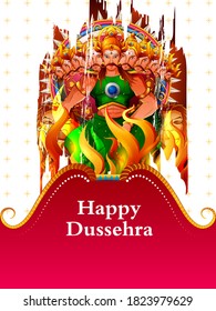 vector illustration of Ravana in Happy Navratri festival of India with Hindi word meaning Dussehra