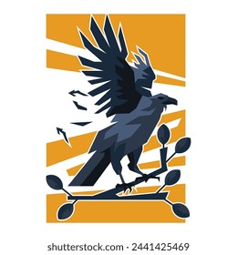 vector illustration of raven or crow in geometric or low poly style