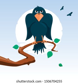 vector illustration of a raven on a branch