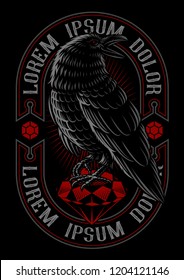 Vector illustration of raven on the ruby. Text is on the separate group.