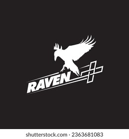 vector illustration of a raven silhouette with a black and white moon
